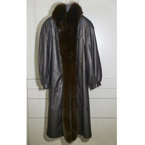 Rallee brown Leather Coat with dyed brown fox trim.